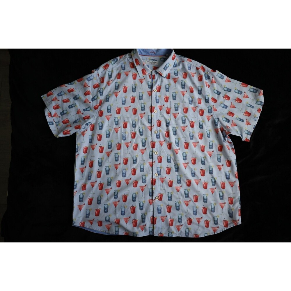 TOMMY BAHAMA Men’s 2XLB Coconut Point Red White Cheers Camp Shirt